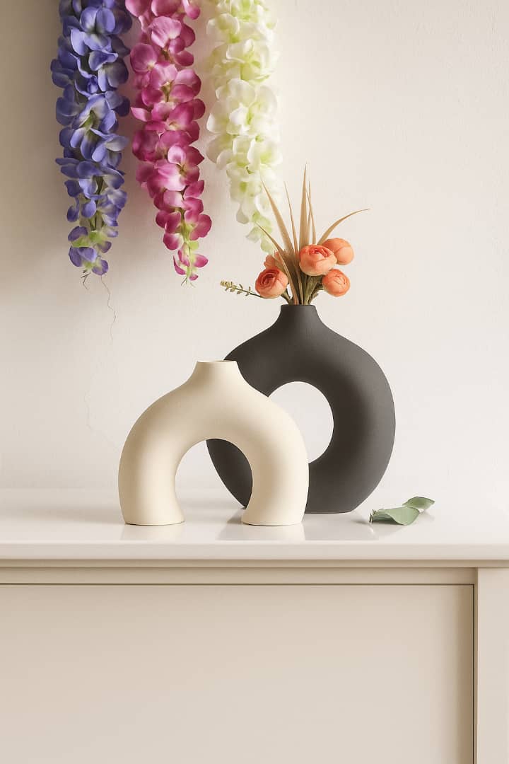 ست گلدان دوناتی و نیم دوناتی سیاه و سفید